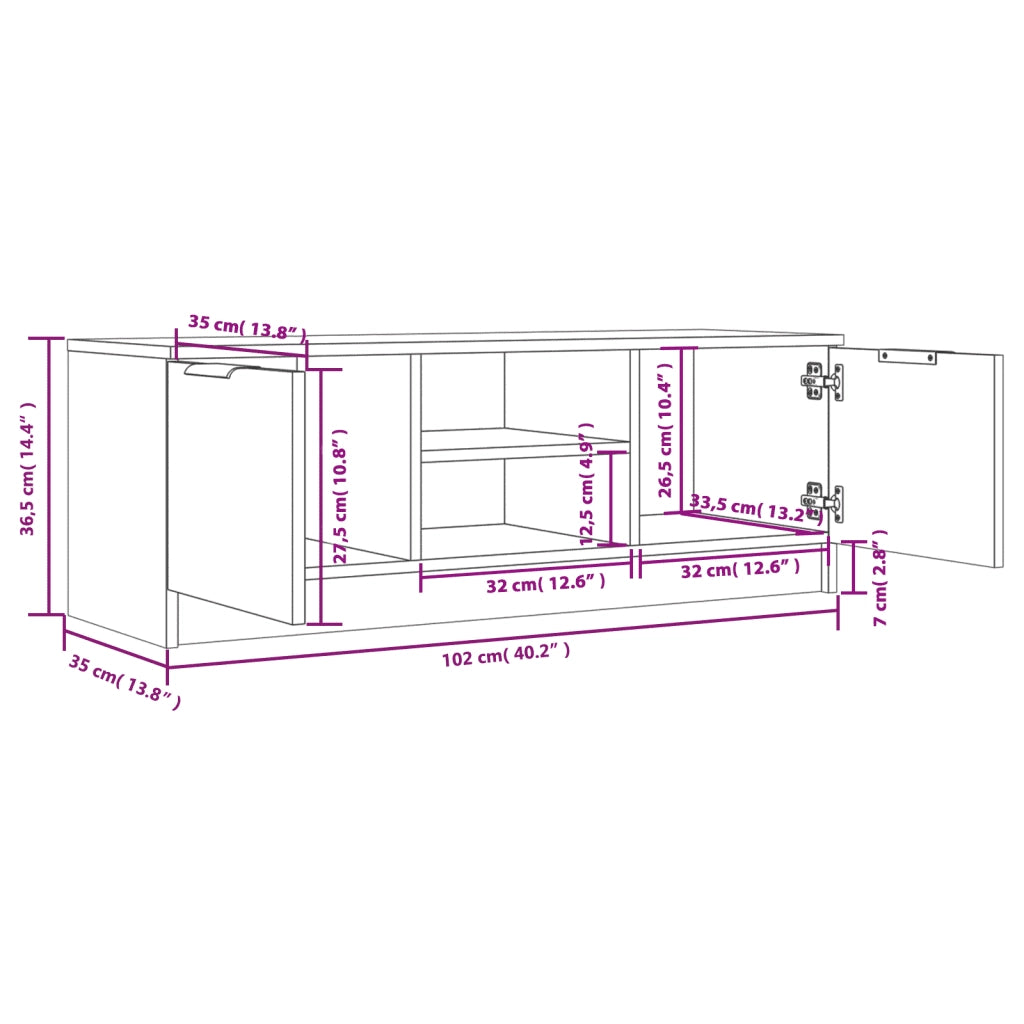Mobile Porta TV Rovere Sonoma 102x35x36,5 cm Legno Multistrato cod mxl 33998