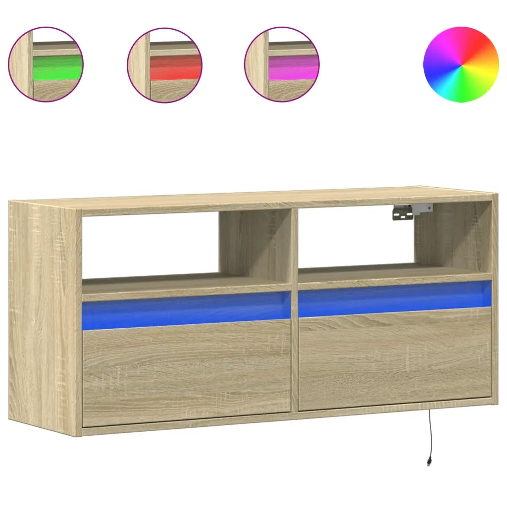 Mobile TV a Parete con Luci LED Rovere Sonoma 100x31x45 cm 852336