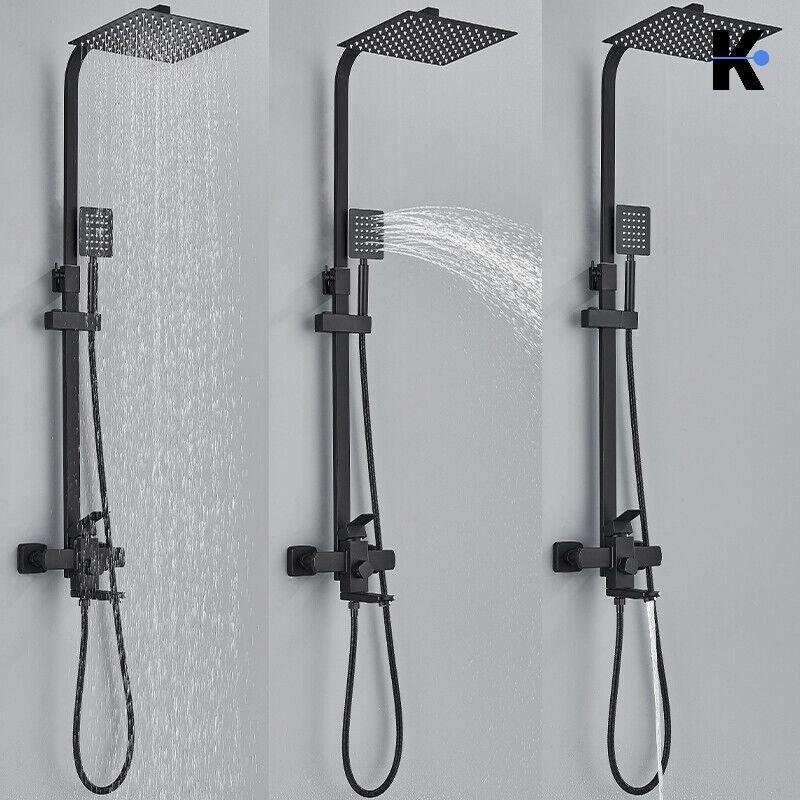 LANA | Set doccia a pioggia premium in acciaio inox nero opaco | Sistema doccia con miscelatore di design | Miscelatore doccia completo di doccetta