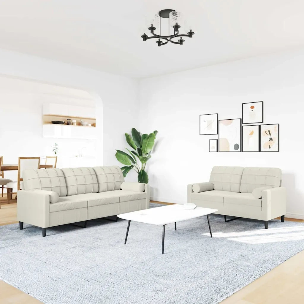 vidaXL Set di Divani 2 pz con Cuscini e Rinforzi Crema in Velluto