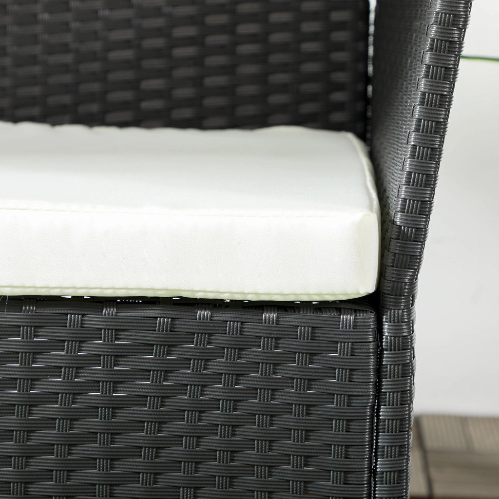 Divano da Giardino a 2 Posti con Cuscino e Braccioli 100x54x80cm in Rattan PE e Acciaio Nero