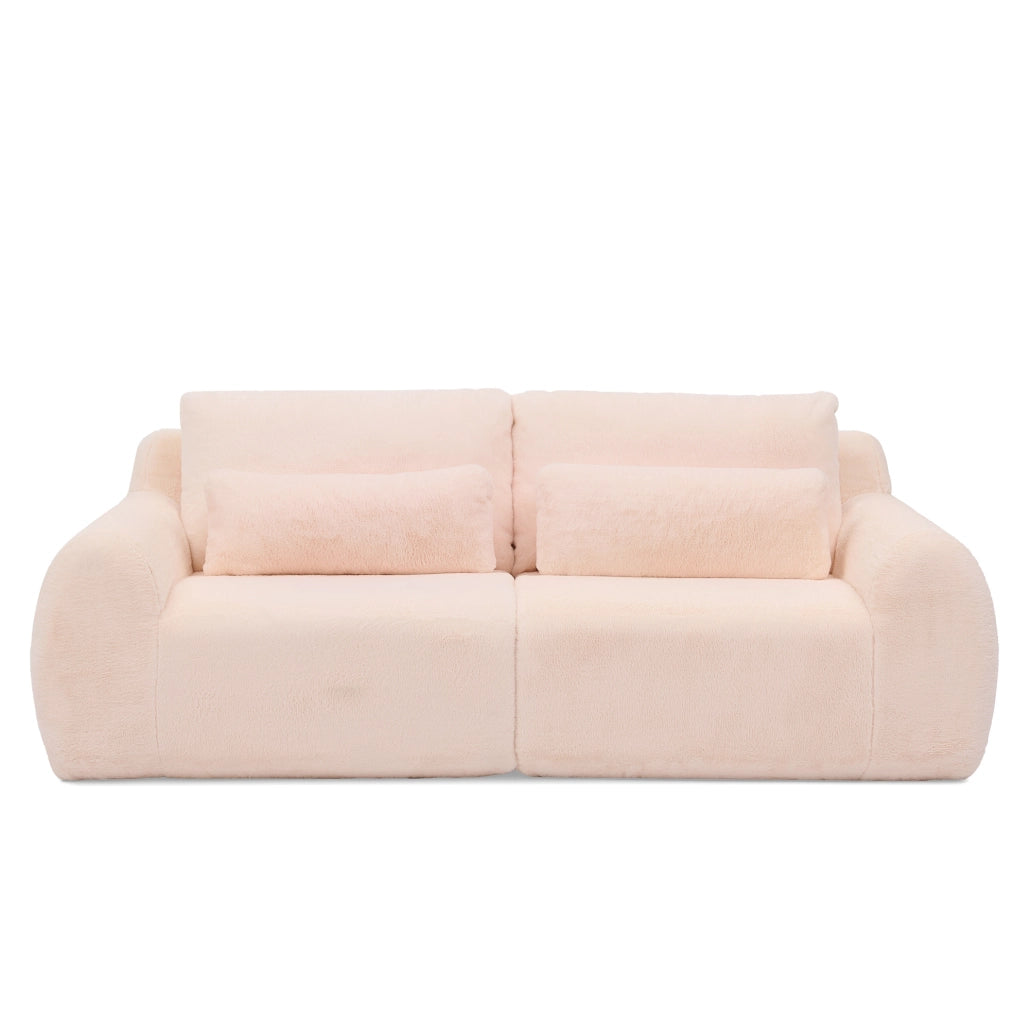 Divano 2 posti 208x101x81 cm rosa, USB e tasca laterale, senza telaio, mousse