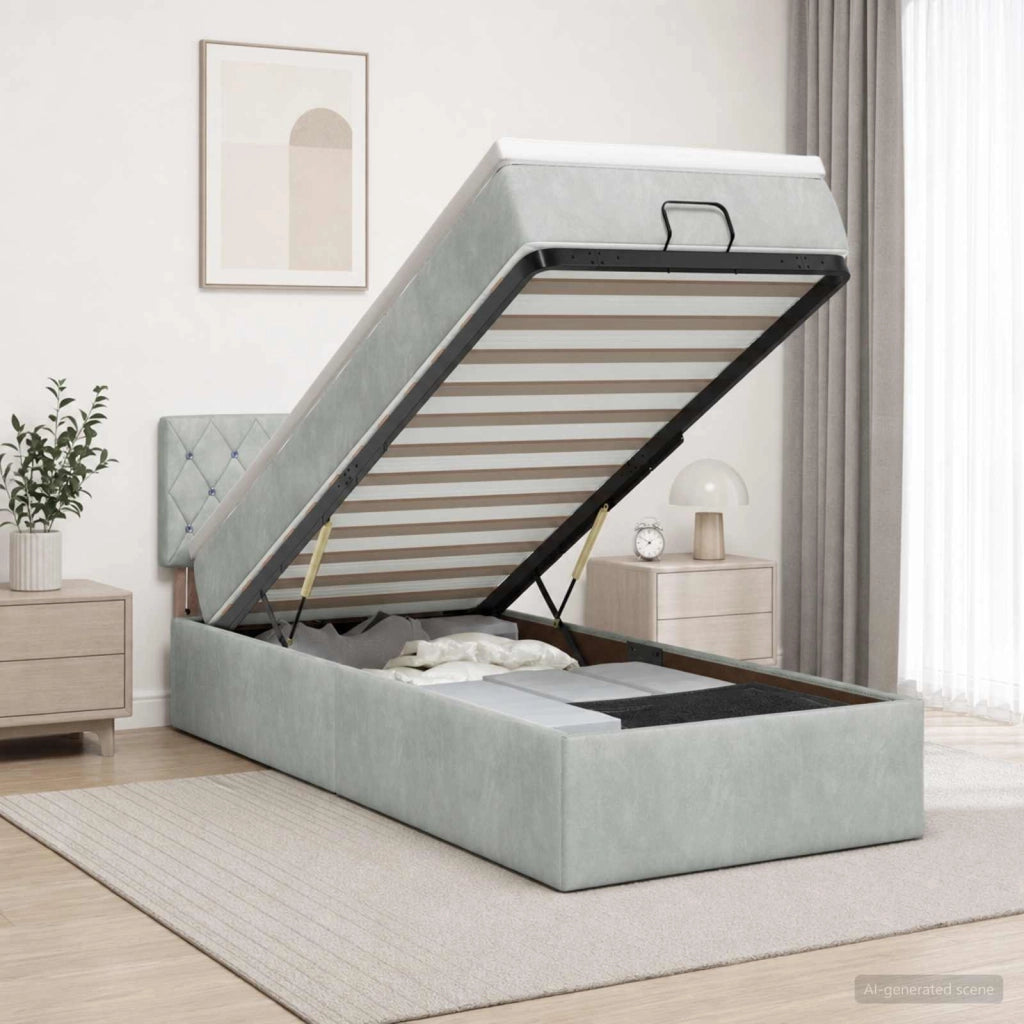 Letto ottomano con materasso Grigio Chiaro 80 x 200 cm Velluto 3457611