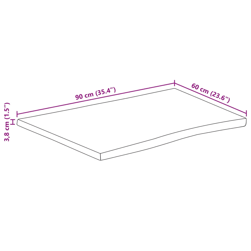 Piano Tavolo Bordi Vivi 90x60x3,8cm Legno Massello Mango Grezzo 370693