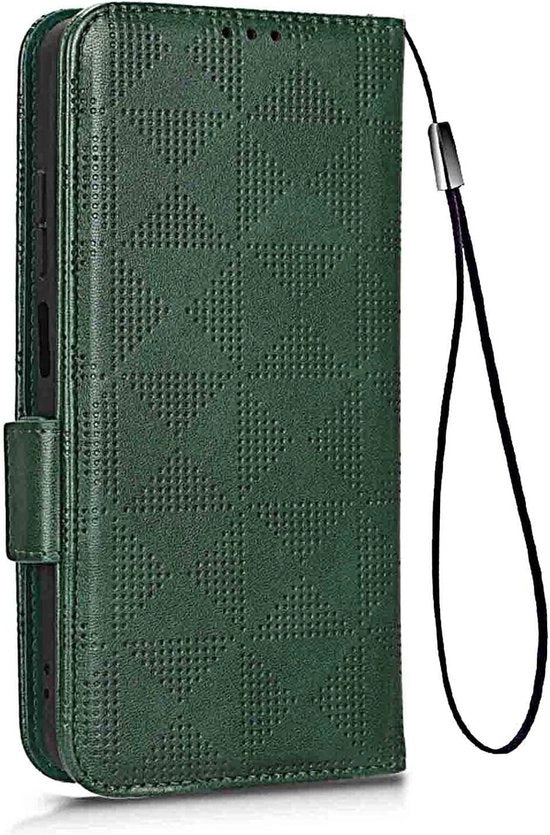 Copertura per smartphone a schermo rovesciabile con fodero in pelle verde - 5G - Copertura da posizionare in verticale con slot per carte e chiusura standard