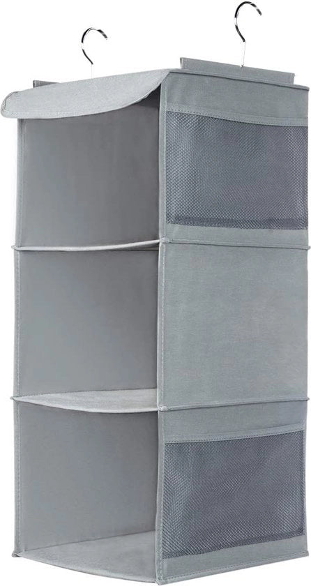 Organizzatore per abbigliamento, sistema di organizzazione per armadi con 3 contenitori, organizzatore per armadi con grucce metalliche, sistema di organizzazione per armadi per abbigliamento e accessori, 30 x 30 x 60 cm, grigio