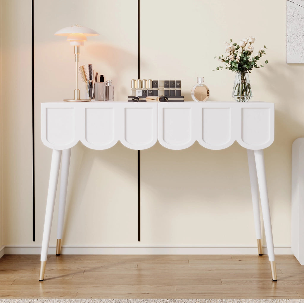 Tavolo trucco e scrittoio con 2 cassetti; MDF e truciolare; bianco