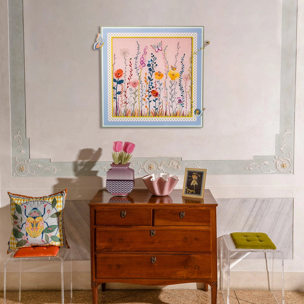 QUADRO AMELIE GRANDE IN CRISTALLO ACRILICO DECORO FARFALLE E FIORI