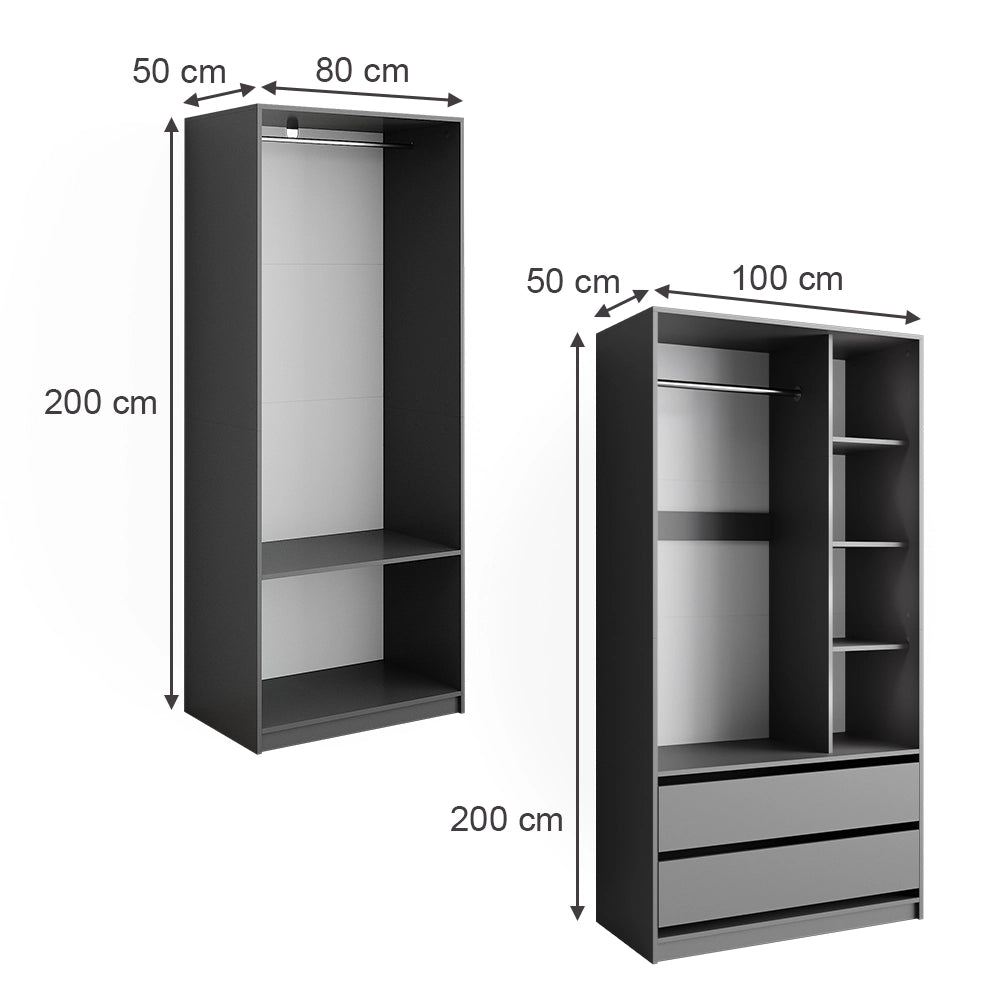 Vicco Armadio Antracite 180 x 200 cm Set di 2