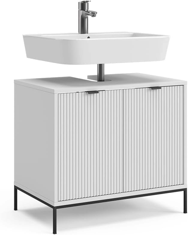 Mobiletto Eliza, Bianco, 70 x 63 cm con 2 porte, per la conservazione di articoli da bagno e prodotti per la cura personale