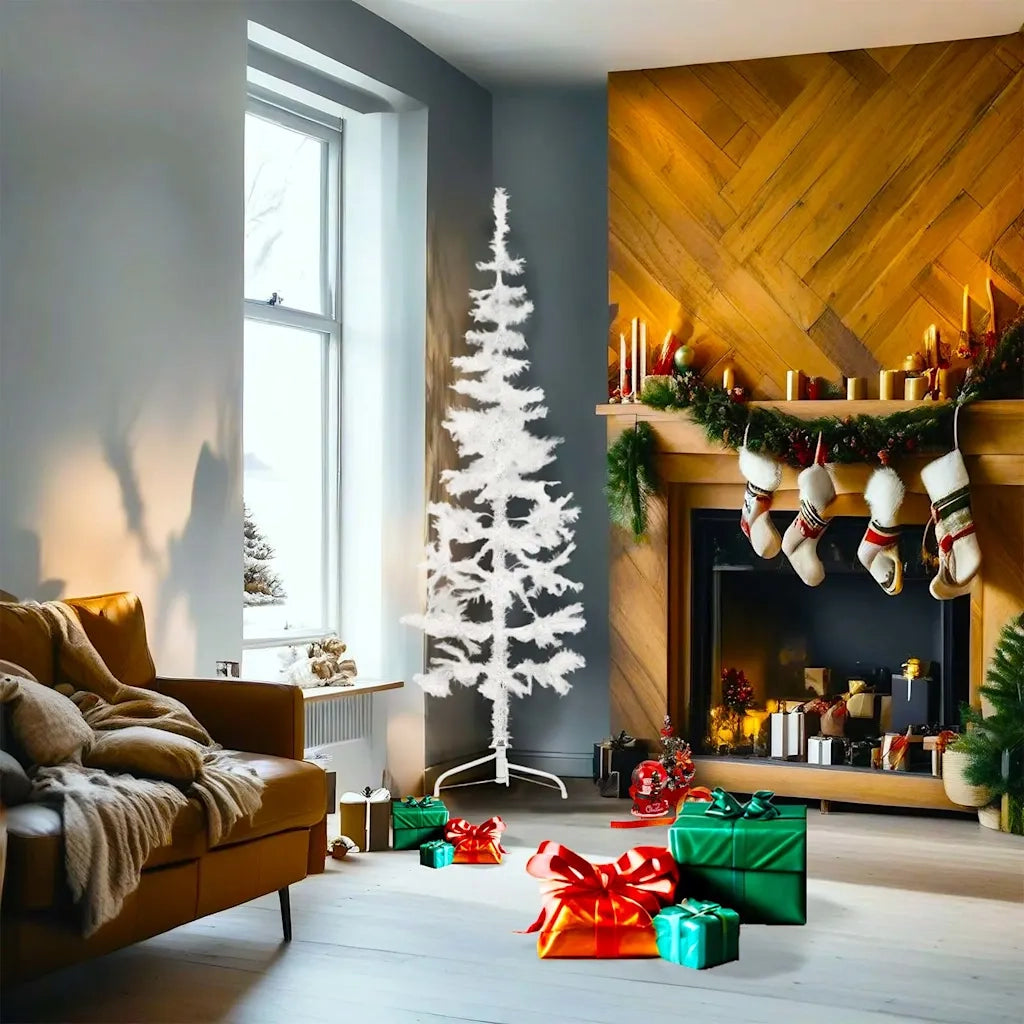 Albero Natale | Decorazioni natalizie Artificiale Sottile a Met¨¤ Supporto Bianco 180 cm
