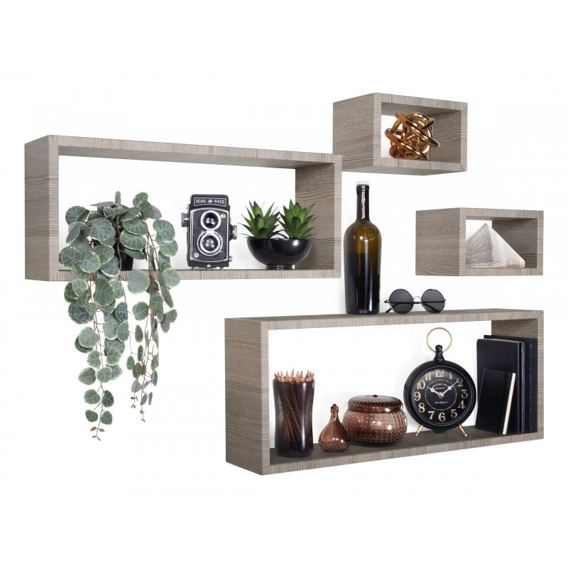Set 4 Mensole da Muro, Pensile Bagno, Mensola Parete, Scaffale Parete, Rovere Moka, 75x30 p15,5 cm, 60x25 p15,5 cm e 2 da 25x15 p15,5 cm - Merlino