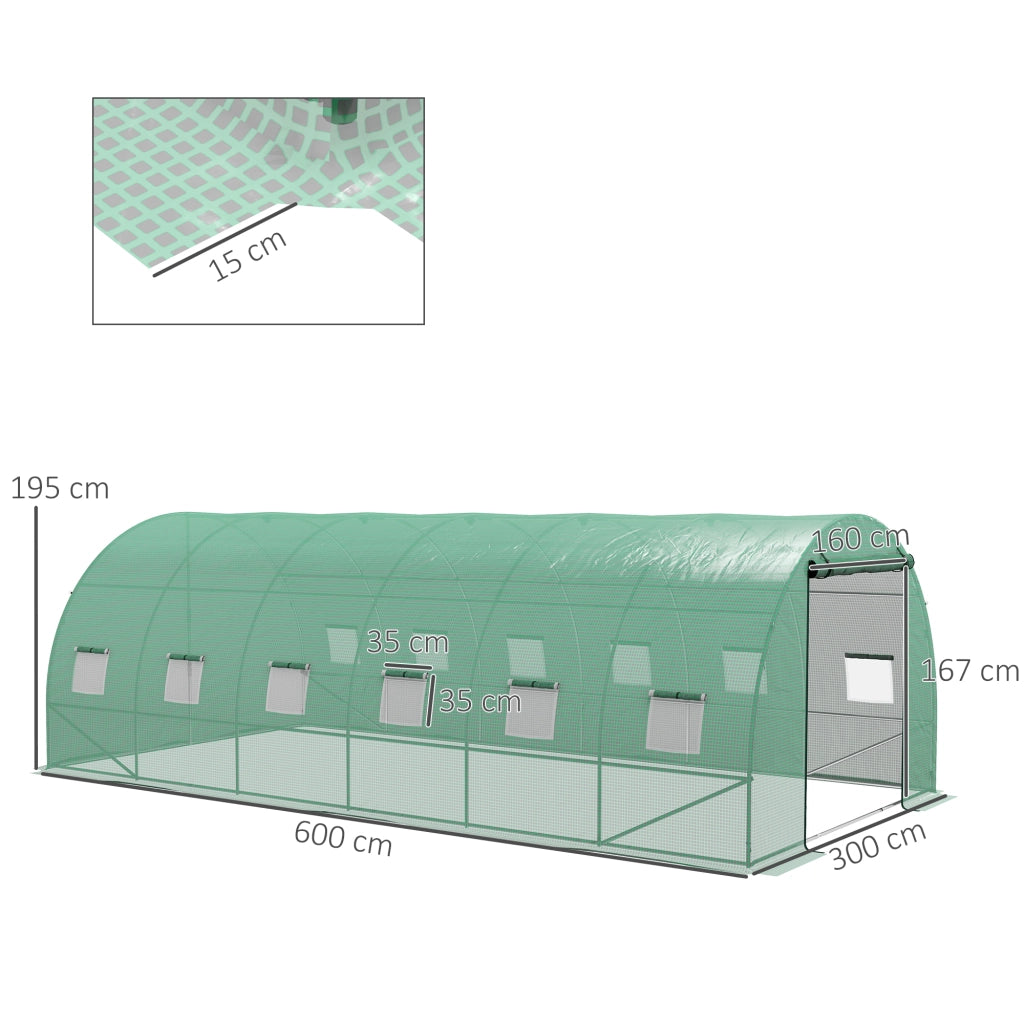 Serra Tunnel 6x3x2 m ¨C zephmum ¨C Verde con Finestrini a Rete e Porta Avvolgibile