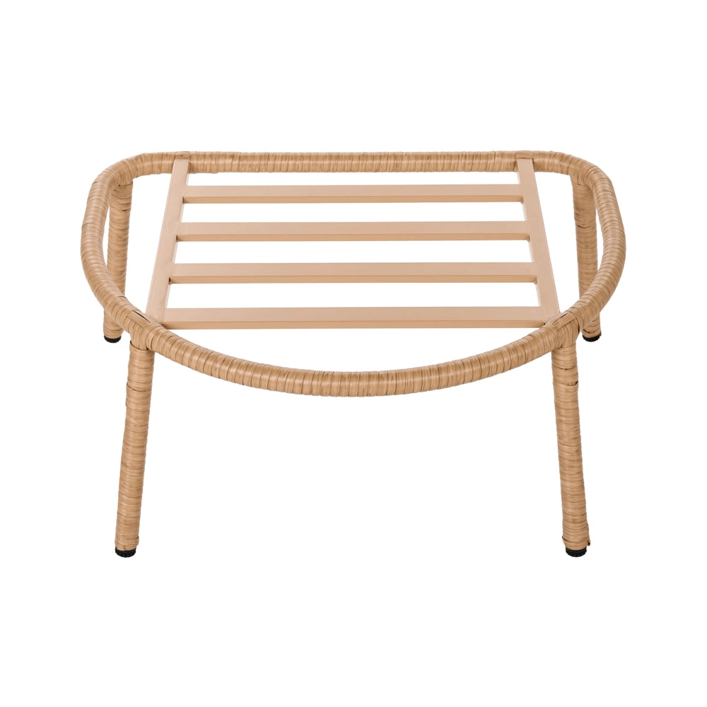 Sedia da Giardino con Poggiapiedi in Rattan PE Marrone Chiaro Struttura in Acciaio e Gambe in Metallo Cuscini Bianco Sporco Arredo da Esterno
