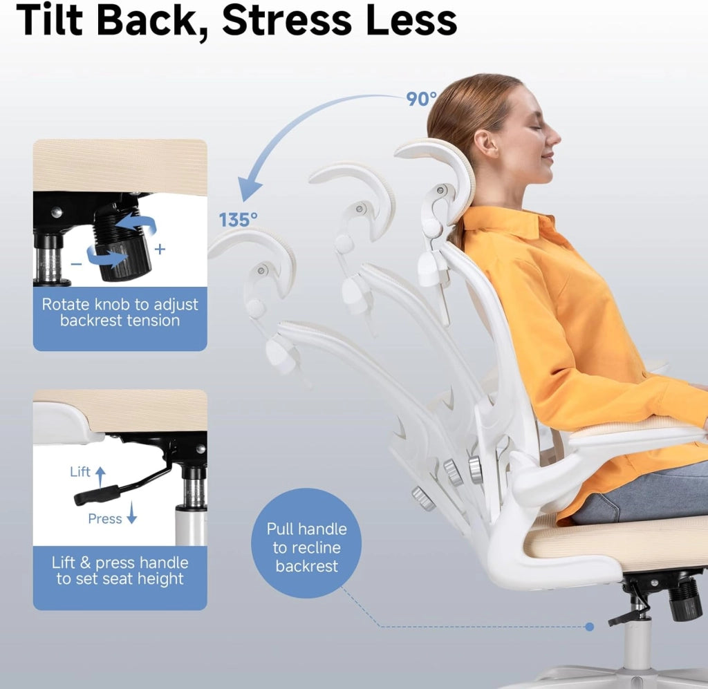 Sedia da ufficio ergonomica, con poggiatesta 3D e supporto lombare, design con gancio integrato, braccioli pieghevoli, cuscino imbottito, carico fino a 150 kg