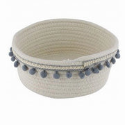 Trade Shop - Cesto Porta Oggetti Per Biancheria In Corda Pon Pon Grigi Cestino 22x9.5cm 10670 -