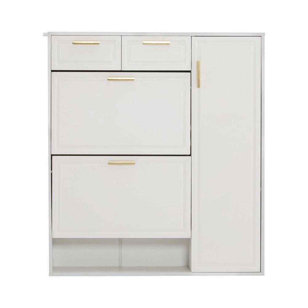 Scarpiera con Cassetti, Ante e Ripiani Regolabili ¨C MINIMAL ¨C Bianco, 95x24x107.5 cm