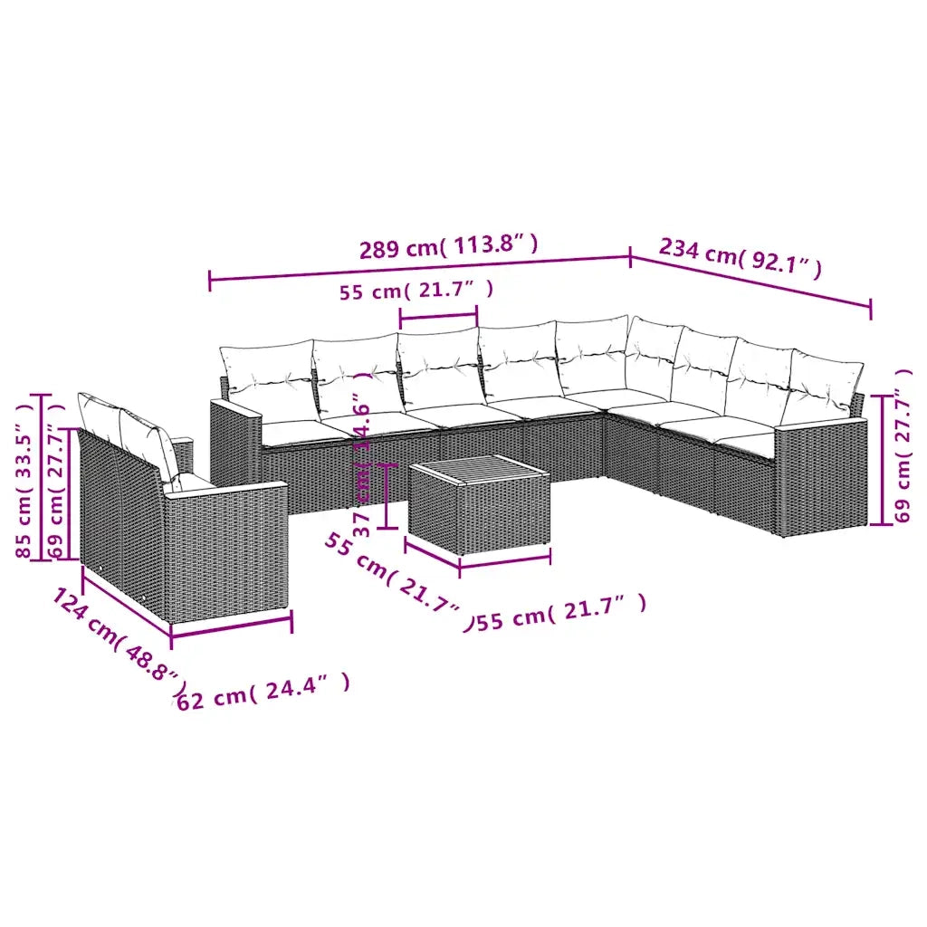 Set Divani da Giardino 11 pz con Cuscini Grigio in Polyrattan 3226124