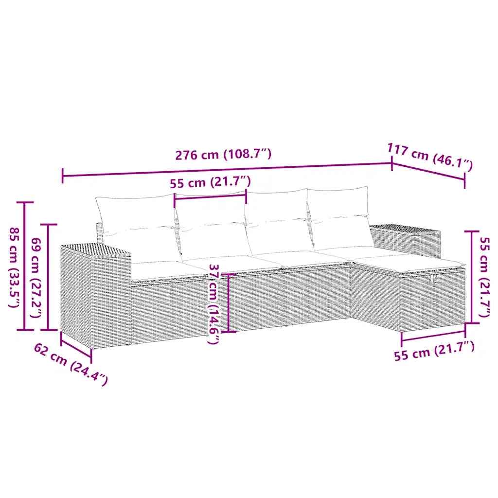 Set Divano da Giardino 5pz con Cuscini Grigio Chiaro Polyrattan 3264398