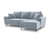 Cosmopolitan Design - Divano convertibile angolare destro con contenitore "Kyoto" 4 posti in velluto azzurro 