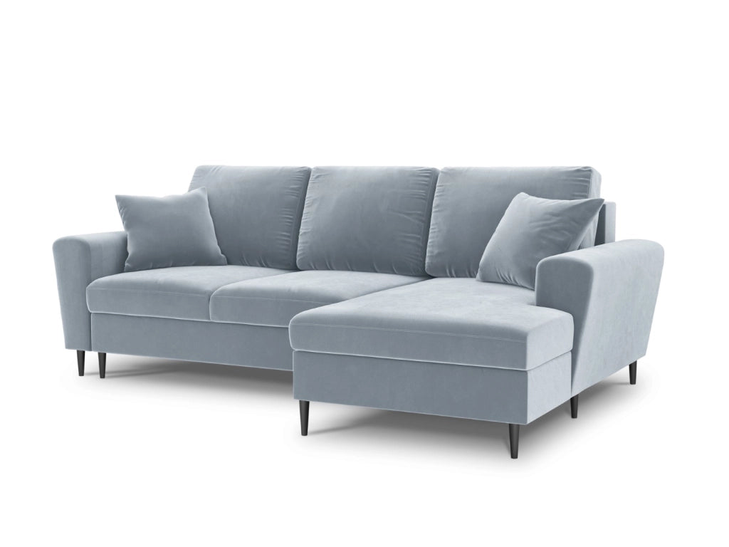 Cosmopolitan Design - Divano convertibile angolare destro con contenitore "Kyoto" 4 posti in velluto azzurro 