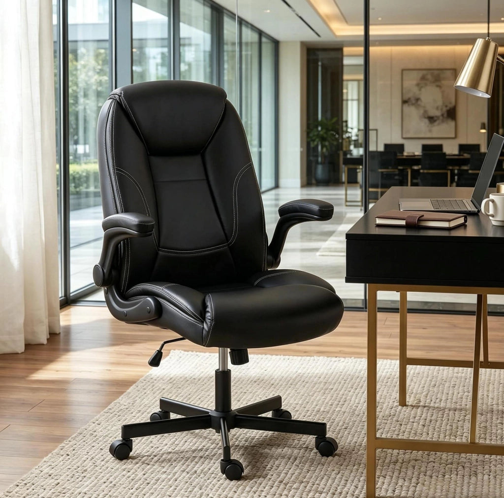 Sedia da ufficio ergonomica con braccioli ribaltabili, altezza regolabile e schienale reclinabile