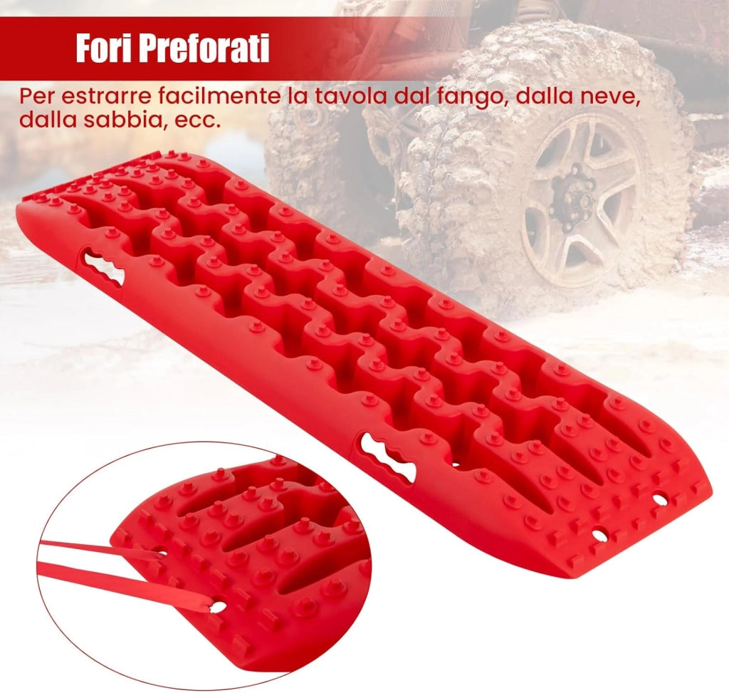 Tavole di Recupero per Fuoristrada 2 Pezzi, Carico 10T, Piastre di Trazione e Recupero per Liberare Veicoli da Neve Fango e Sabbia, Accessori Fuoristrada 4x4 (Rosso, 107 x 31 x 7 cm)