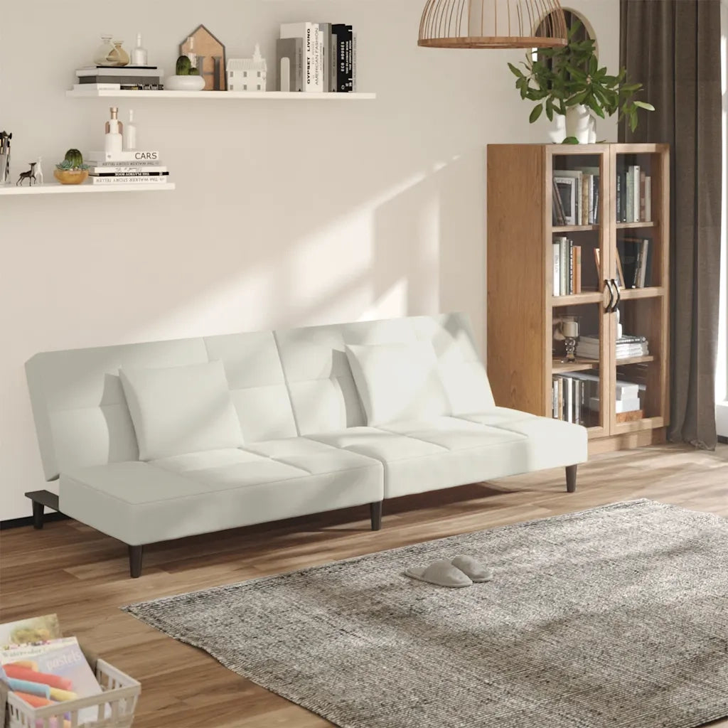 Divano Letto a 2 Posti con 2 Cuscini Crema in Velluto 375814