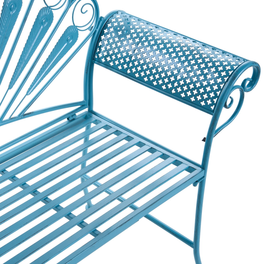 Panca da giardino per esterni in metallo blu alluminio 2 posti braccioli stile vintage