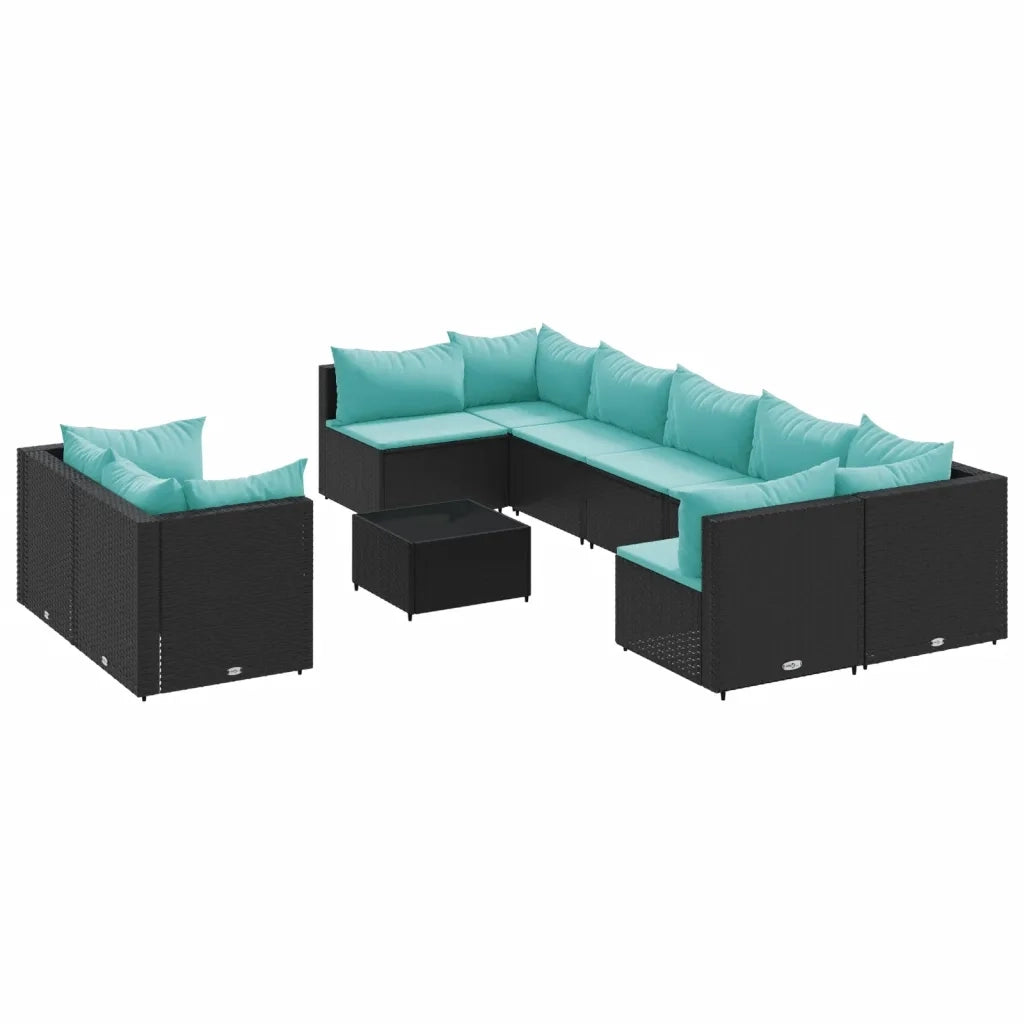 Set Divani da Giardino 10pz con Cuscini in Polyrattan Nero 3308308
