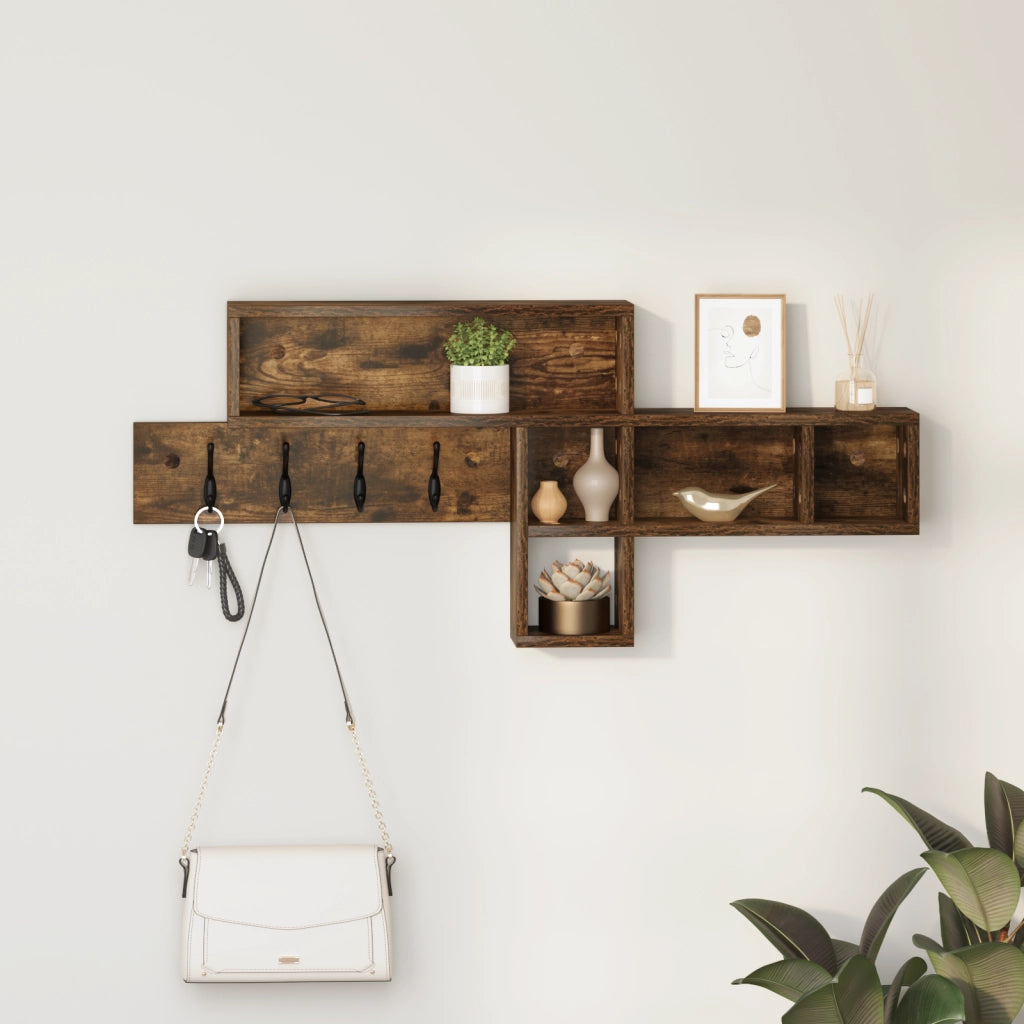 vidaXL Appendiabiti a muro Rovere fumo 100 x 12 x 43.5 cm