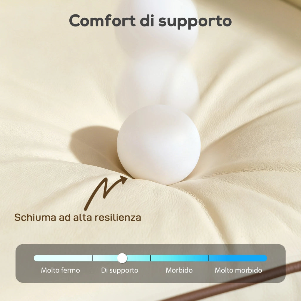 Divano 2 Posti 136x81x90 cm con Imbottitura Spessa Tasca Laterale e 2 Cuscini in Finta Pelle Beige