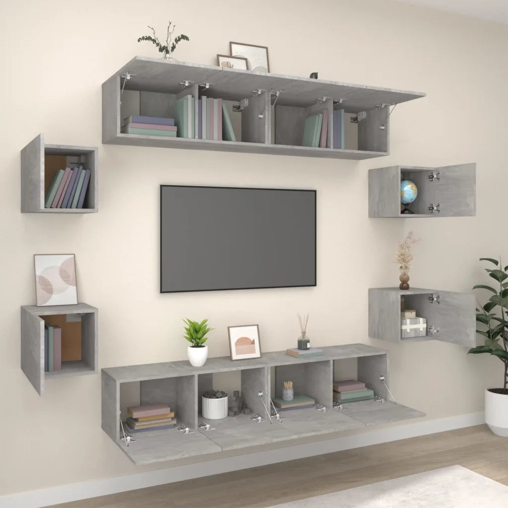 Set Mobili Porta TV 8pz-Set di 8 Credenza per TV Grigio Cemento in Legno Multistrato 645334