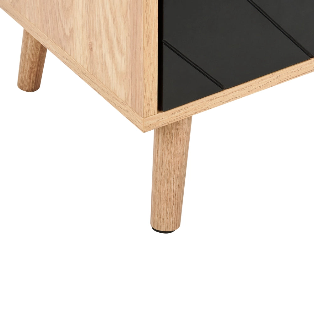 Credenza in MDF nero e legno chiaro impiallacciato in particelle di legno a 2 ante con ripiani Soluzione di archiviazione per la camera da letto scandinava