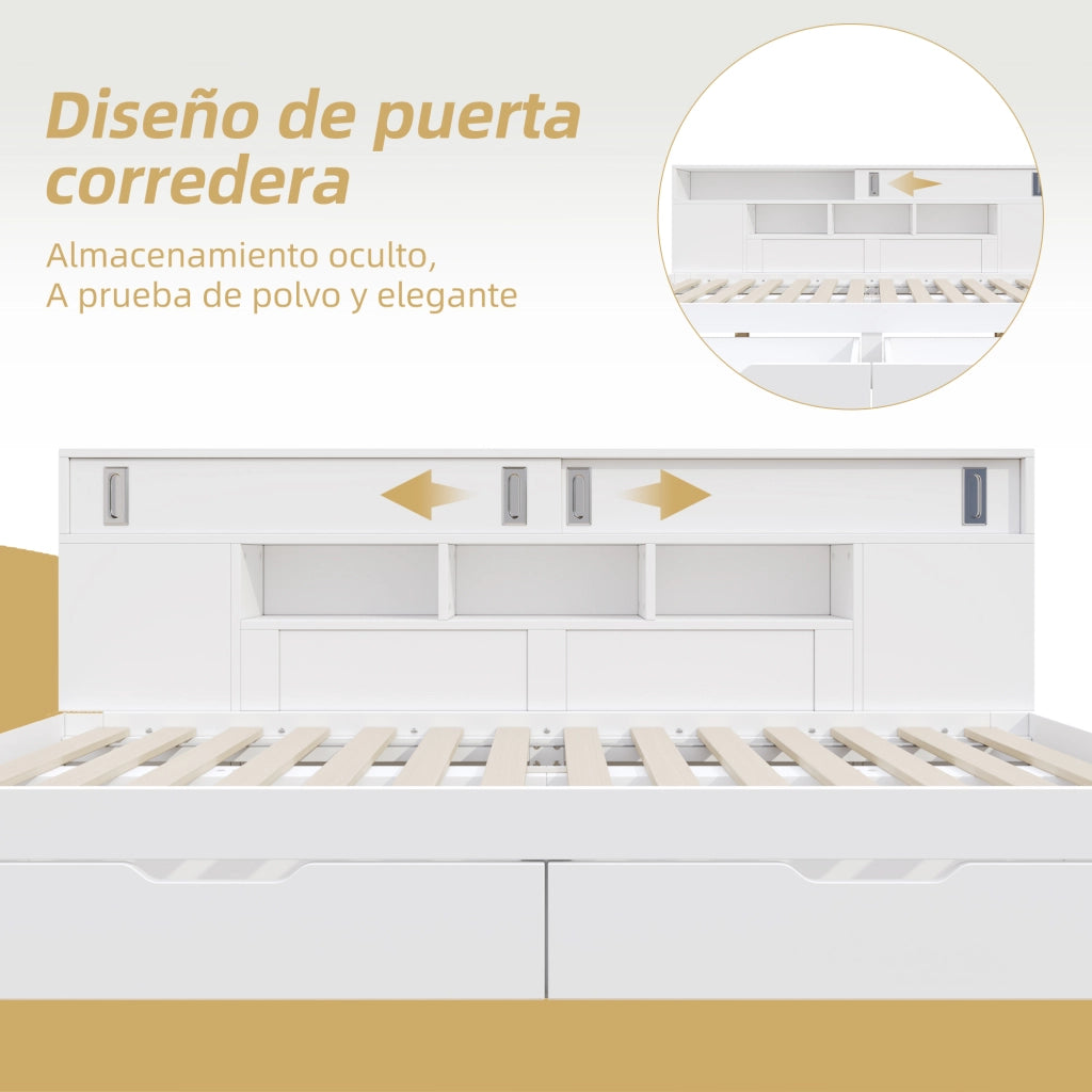 LETTO singolo multifunzionale 140x190 cm bianco in MDF con cassetti