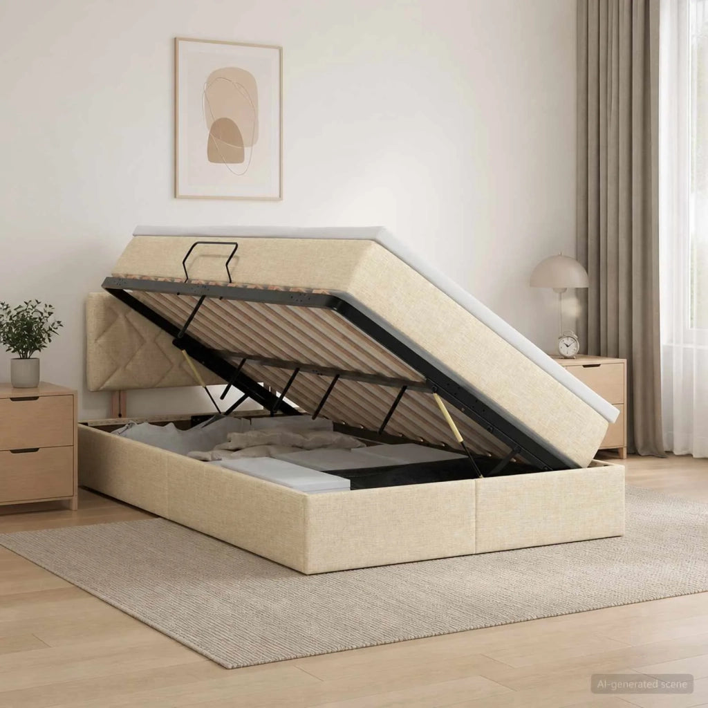 Letto con contenitore e materasso Crema 120 x 200 cm Velluto 3458680