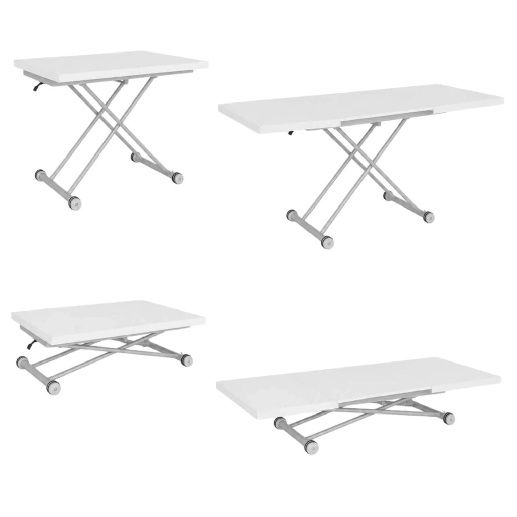 IDMarket - Tavolino ALTURA 100-160 cm, allungabile e trasformabile in tavolo da pranzo rettangolare, piano bianco, gambe cromate