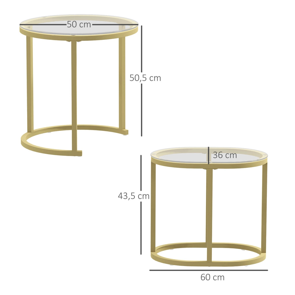 Set di 2 tavolini da caffè impilabili oro con vetro