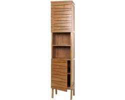 Cassa alta in teak MCW-M73, arredamento bagno, 2 porte 6 contenitori, alta qualità teak (legno di cuore, 20-30 anni) 181x40x35cm