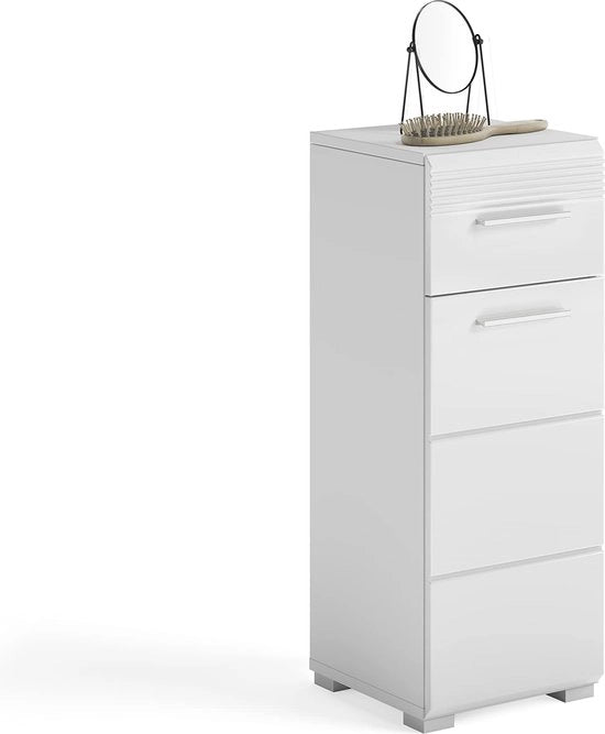 Cassa da bagno in legno - Cassetto a pavimento - Bianco alta lucidità - Ottimizzazione dello spazio - 30cm x 79cm x 31cm