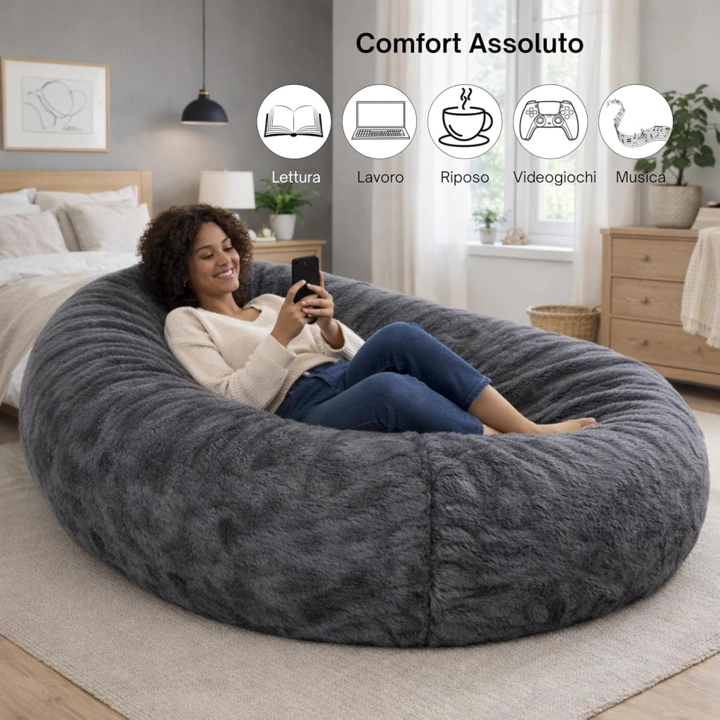 Pouf Poltrona - 160 x 90 x 60 cm - Morbido e Comodo - Housse Rimovibile e Lavabile - Pouf Letto, Pouf Sacco, Poltrona Sacco, Bean Bag - Qualità Premium, Eco-Responsabile (Grigio Scuro)