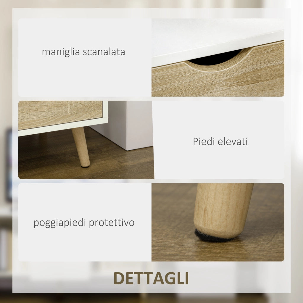 Mobile TV Moderno in Truciolato con Cassetti e Ripiani Aperti ¨C zephmum ¨C Bianco e Legno 110x40x50 cm