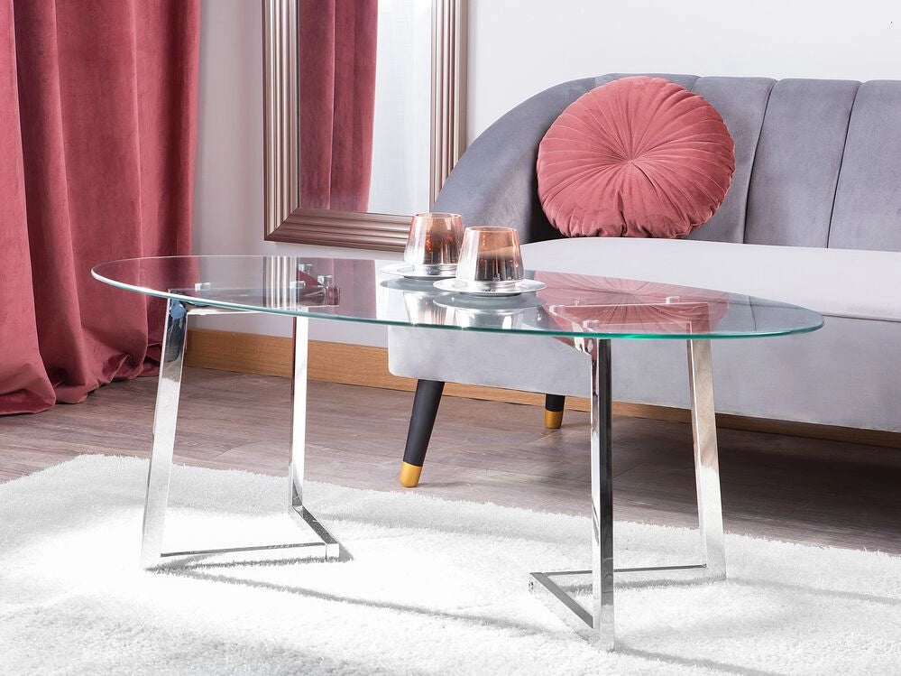 Tavolino da caffè in vetro argento 120 x 60 cm con gambe in metallo moderno