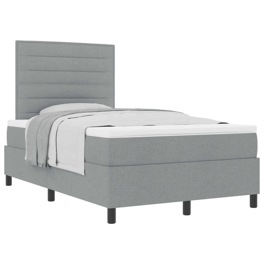 Letto con Box Spring e Materasso Grigio Chiaro Matrimoniale Compatto in Tessuto
