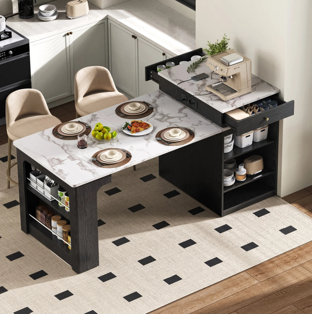 Tavolo allungabile con prese, isola cucina bianco e nero