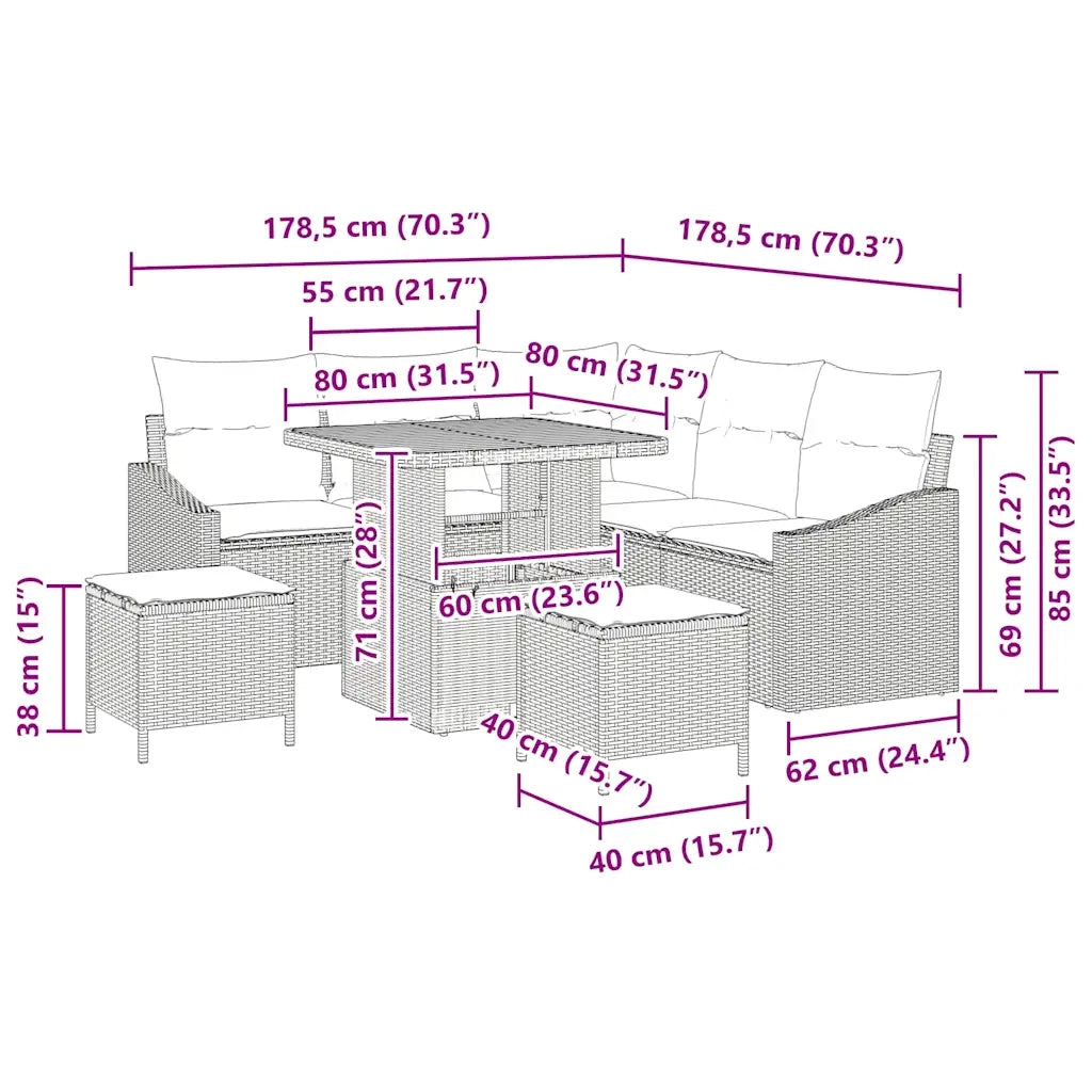 Set Divano da Giardino con cuscino 8 pcs Beige Poly Rattan 3364602
