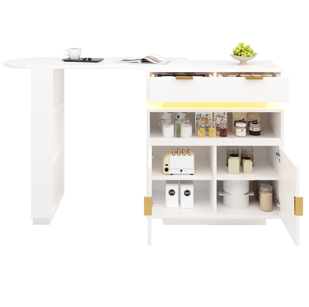 Tavolo bar estensibile con LED e contenitore, bianco
