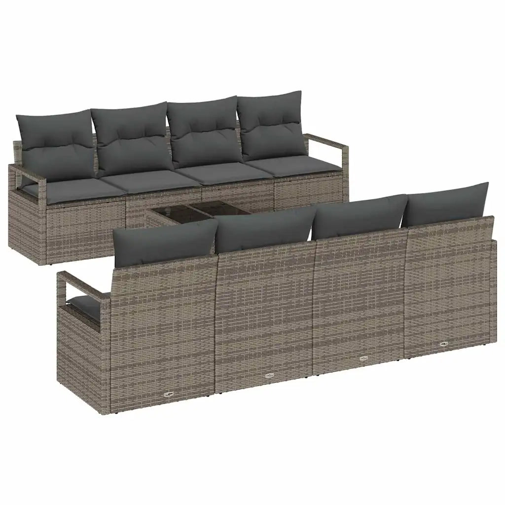 Set Divano da Giardino con cuscino 9 pcs Grigio polyrattan 3354978