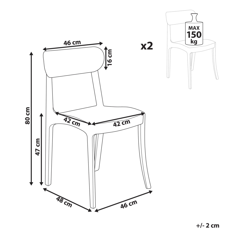 Set di 2 sedie trasparenti schienale in materiale sintetico senza braccioli impilabili sala da pranzo moderna
