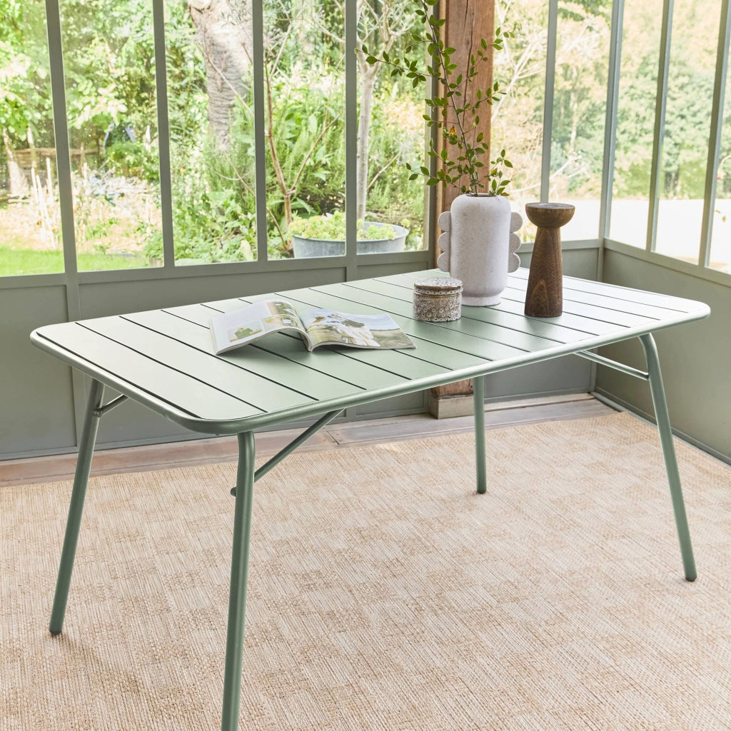 Tavolo da giardino pieghevole in metallo 6 posti, 140cm, verde